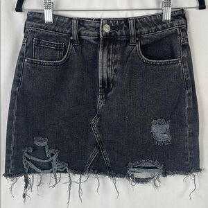PacSun Faded Black Distressed Mini Skirt with Raw Hem - Size 26